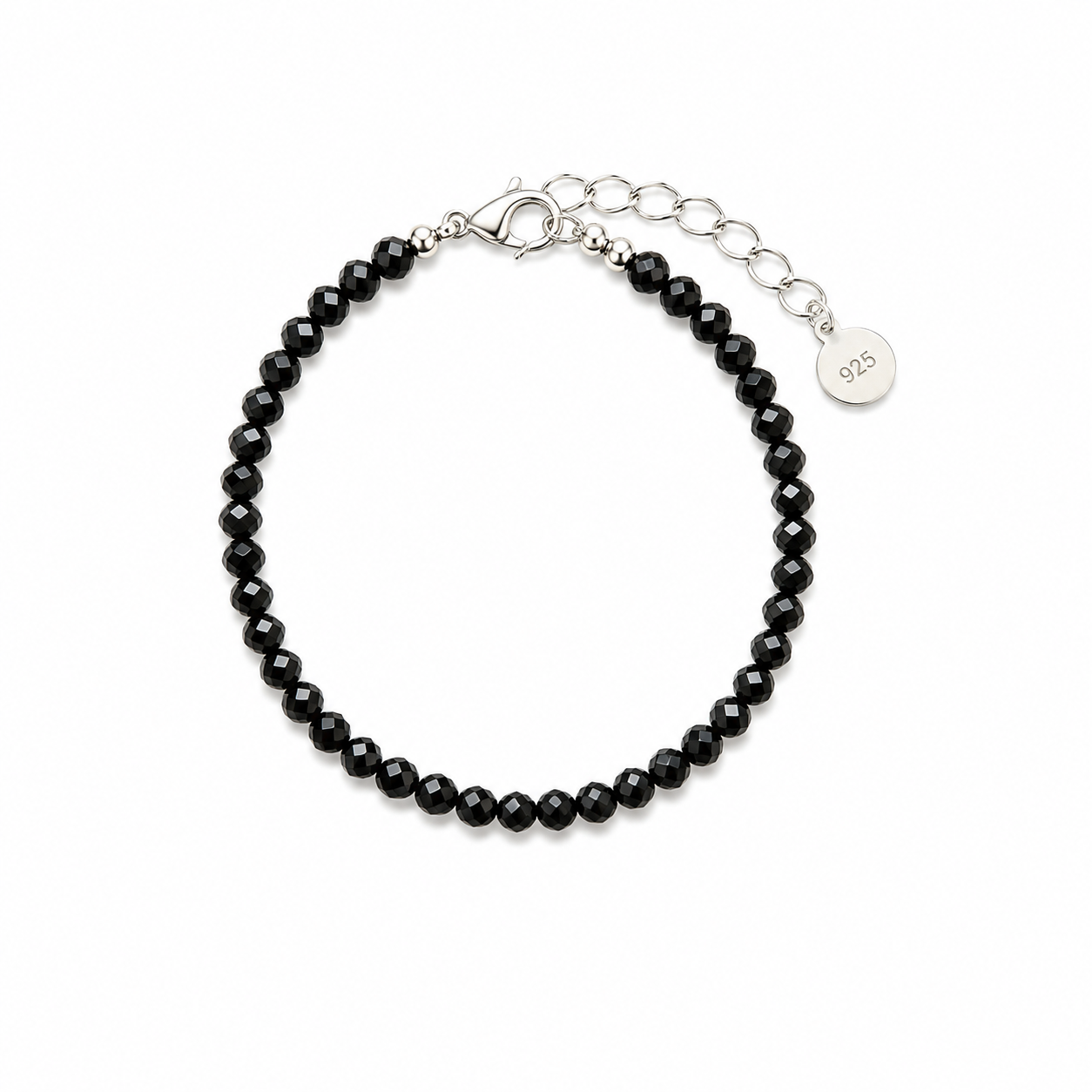 Black Onyx Beaded Bracelet with Silver Chain (Child)