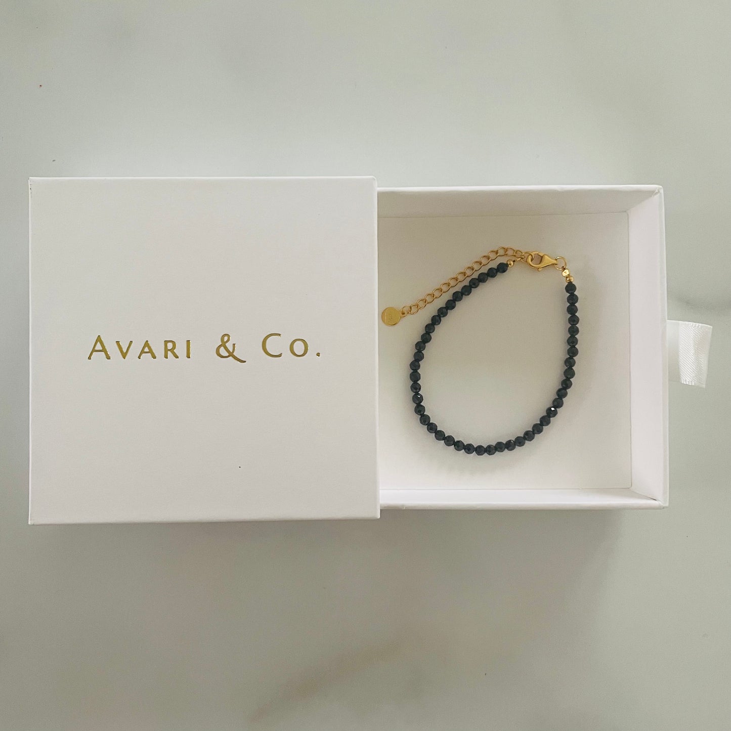 Black Oynx Beaded Bracelet with 18K Gold Vermeil Chain (Adult)