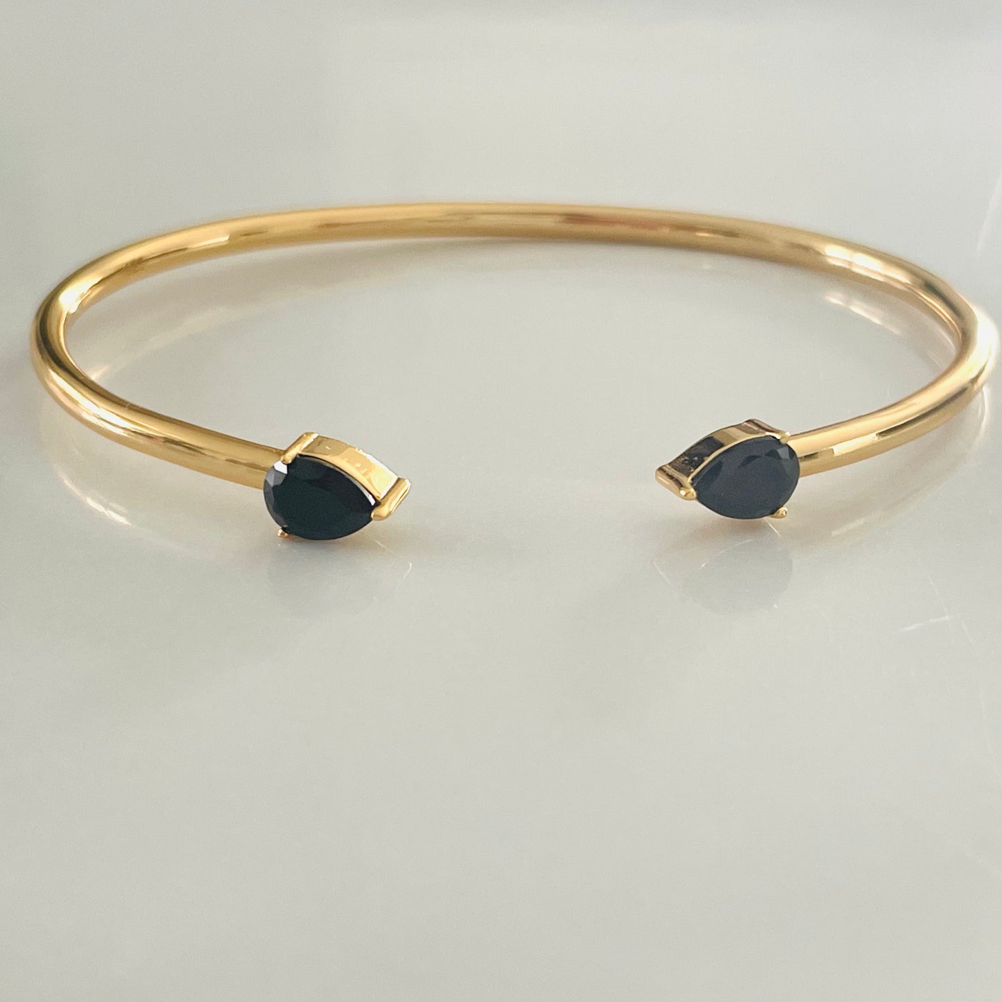 18K Gold Vermeil Cuff Bangle with Black Zircon Stones