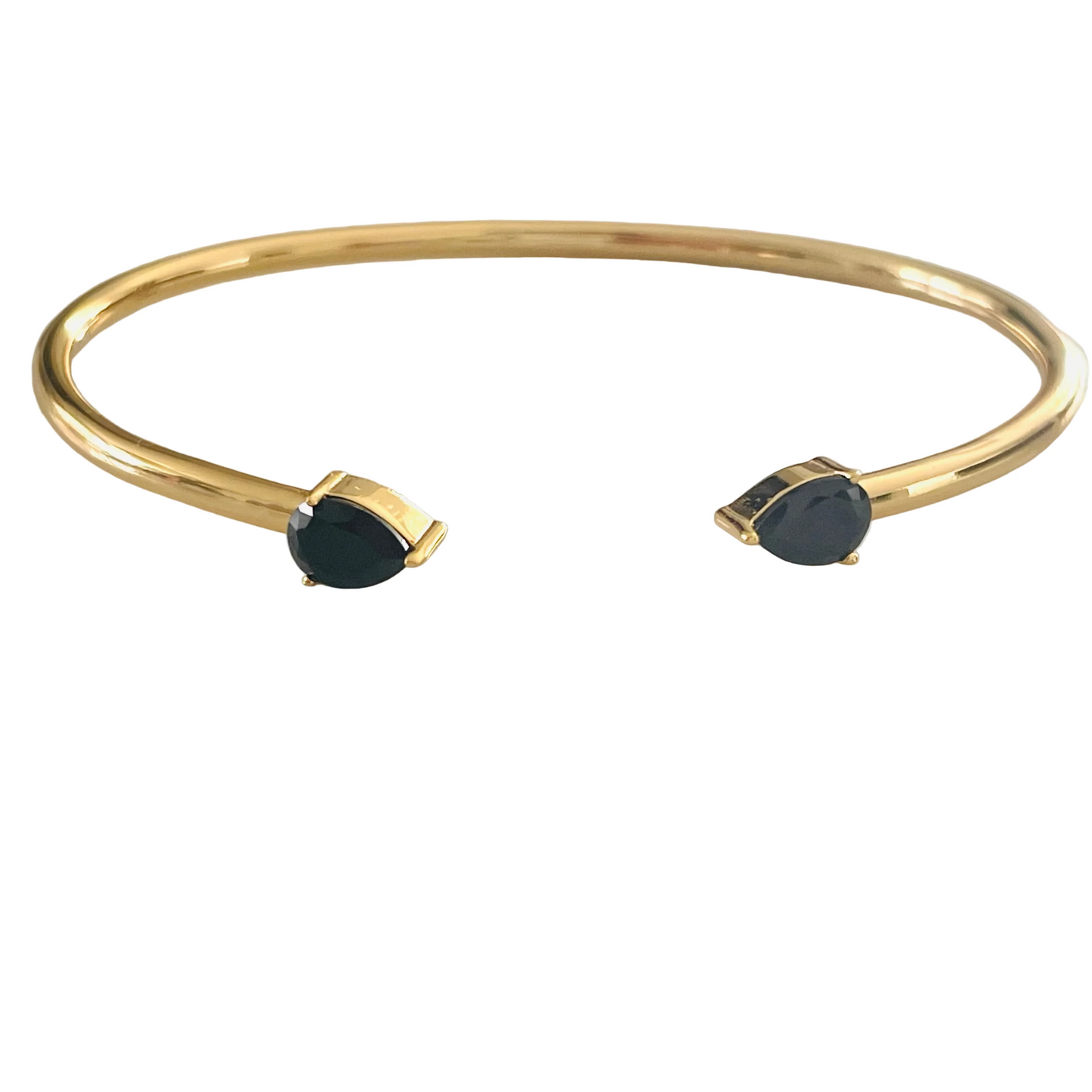 18K Gold Vermeil Cuff Bangle with Black Zircon Stones