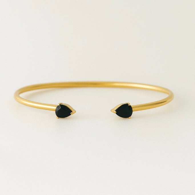 18K Gold Vermeil Cuff Bangle with Black Zircon Stones