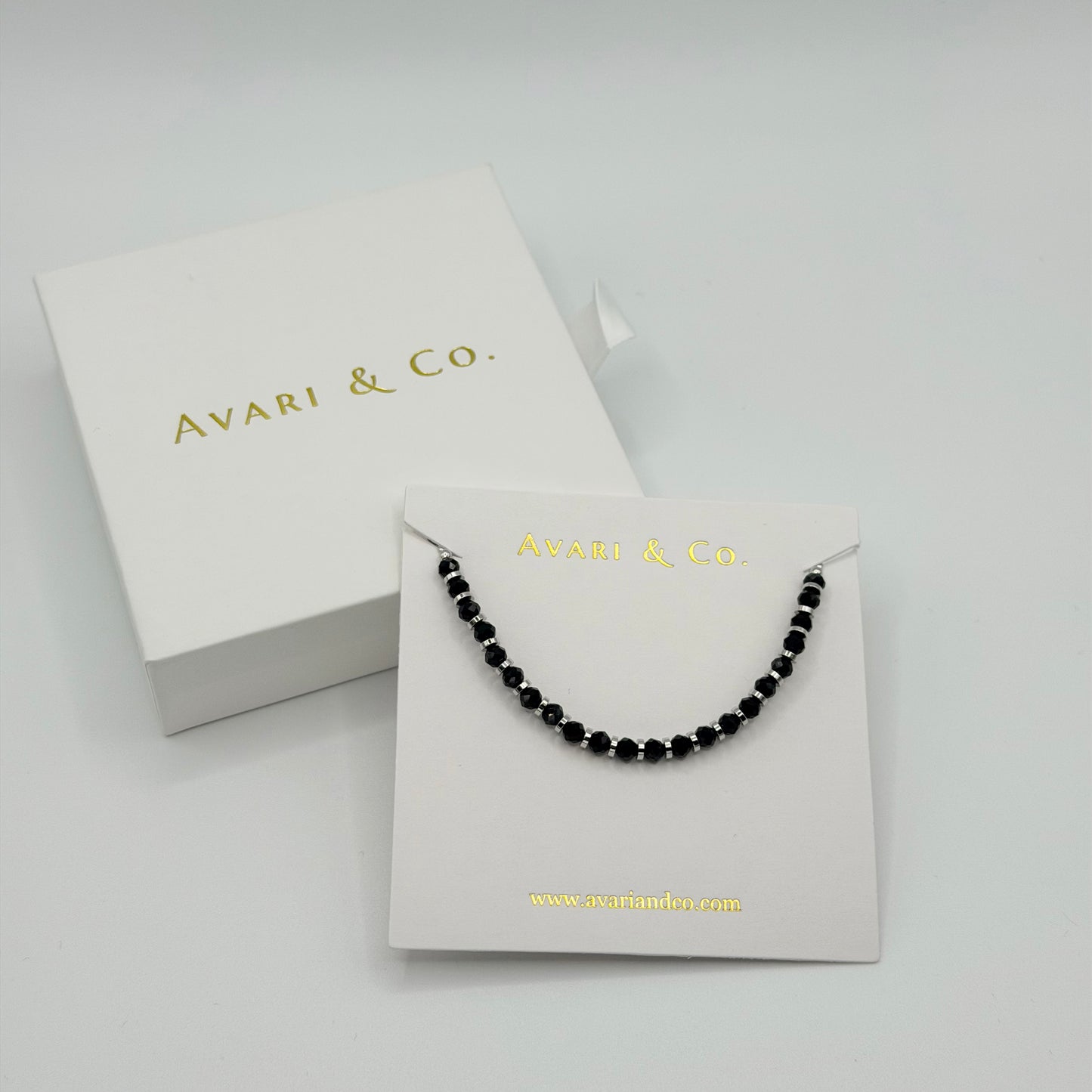 White Gold Plated 925 Sterling Silver and Black Onyx Beaded Bracelet (Child)