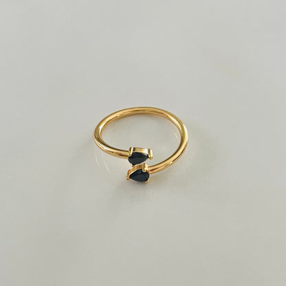 18K Gold Vermeil Ring with Black Zircon Stones