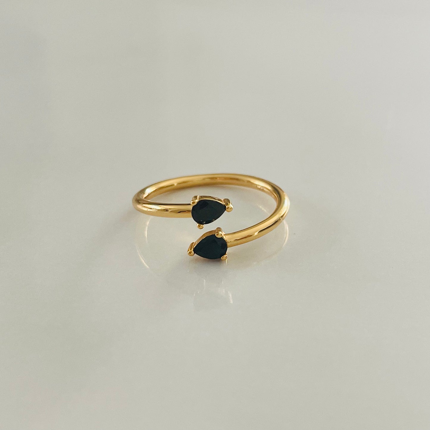 18K Gold Vermeil Ring with Black Zircon Stones