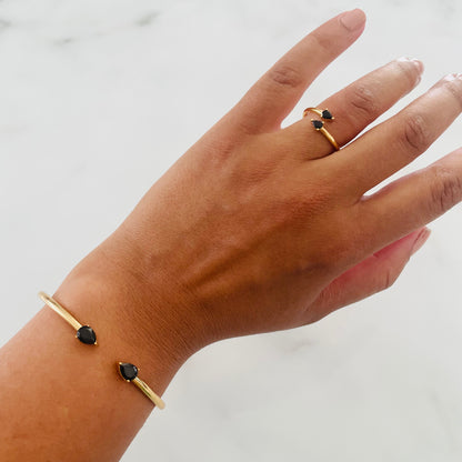 18K Gold Vermeil Ring with Black Zircon Stones