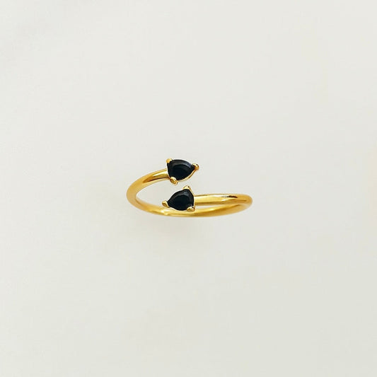 18K Gold Vermeil Ring with Black Zircon Stones