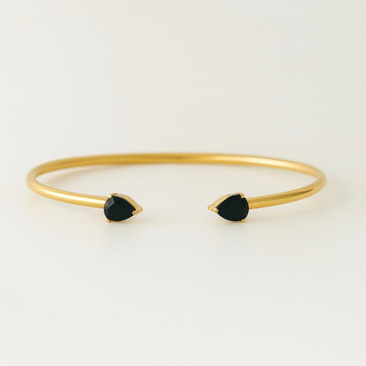 18K Gold Vermeil Cuff Bangle with Black Zircon Stones