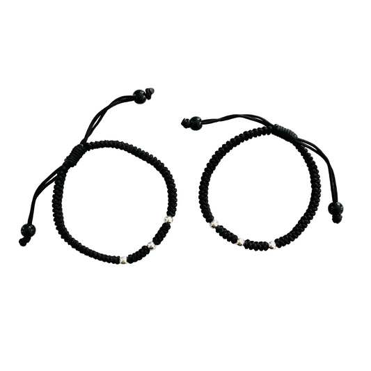 Adjustable Nazar Bracelet with Sterling Silver Beads Pair (Adult)