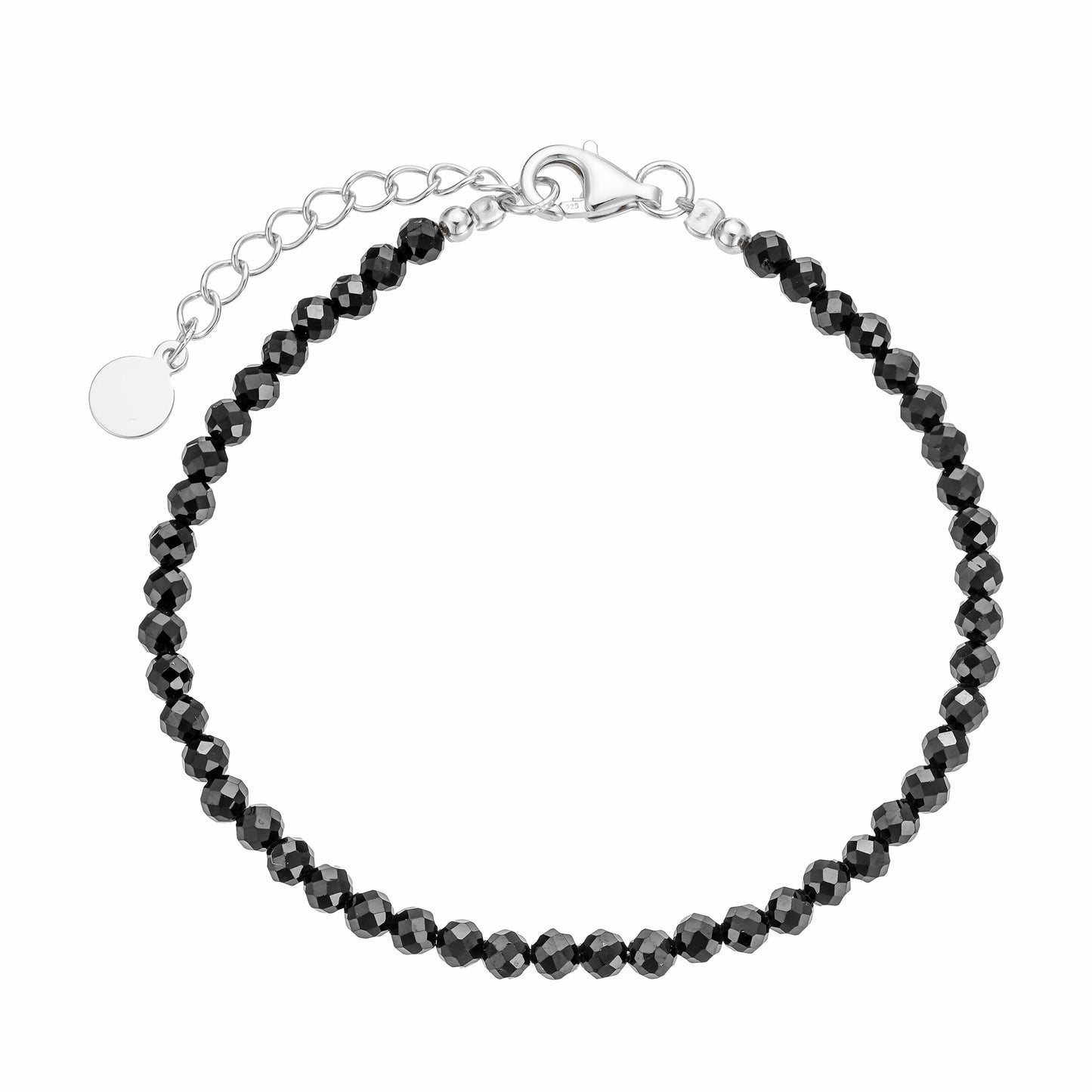 Black Oynx Bracelet - Sterling Silver White Gold Plated